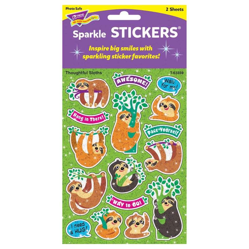 Trend Enterprises Trend Thoughtful Sloths Sparkle Stickers, Classroom Incentives, 32 Count - Image 4